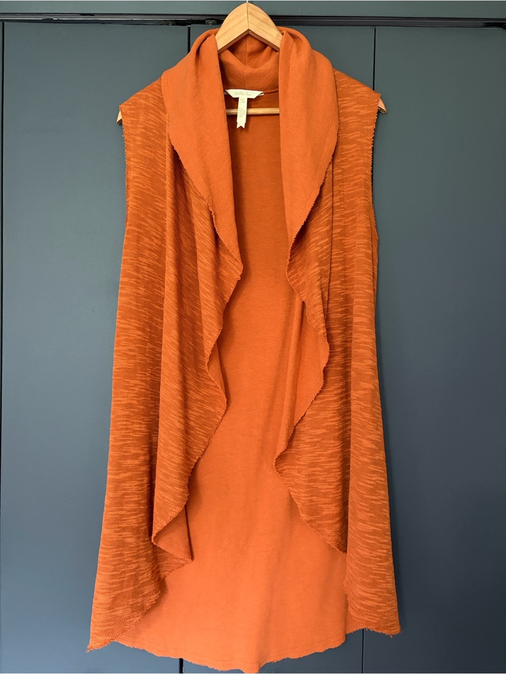 Matilda Jane Women's XS Draped Open Front Sweater Vest - Rust Orange